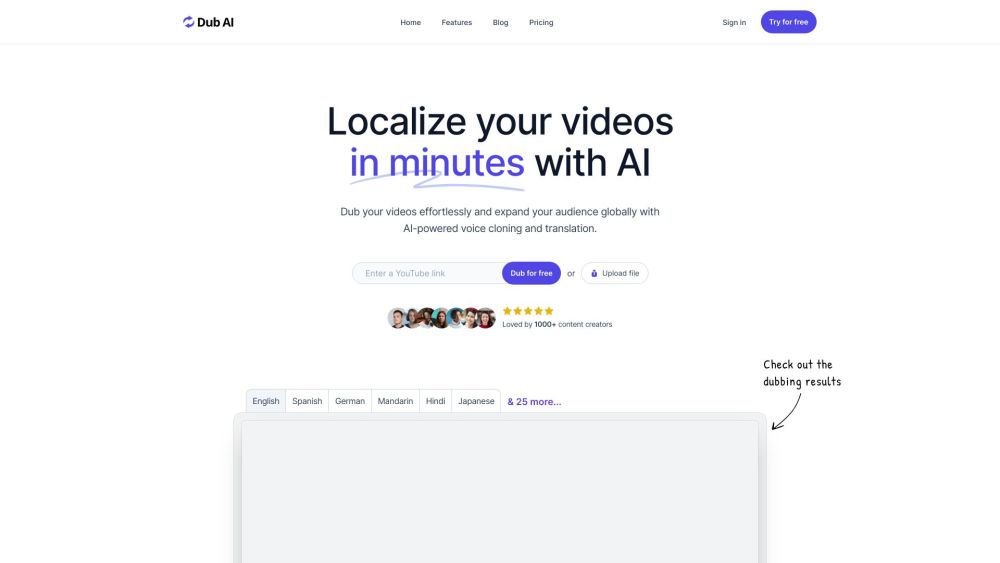 Dub Ai website screenshot