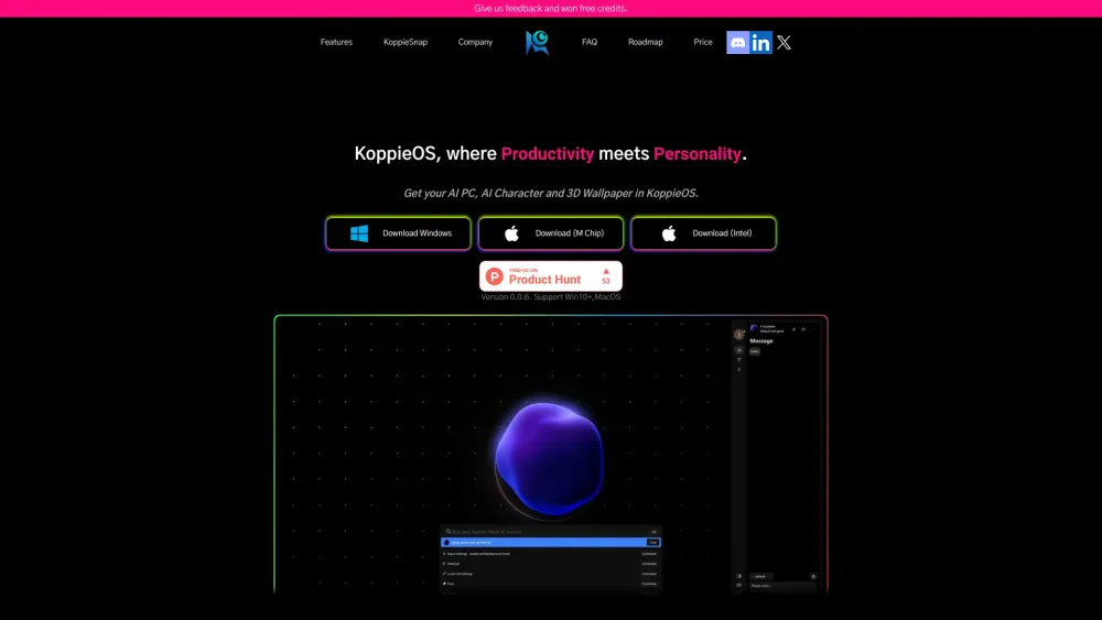 Koppieos Your Personalized Desktop website screenshot