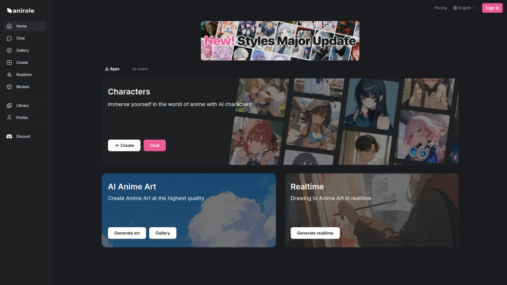 Anirole website screenshot