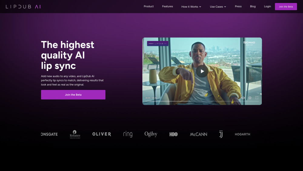 Lipdub Ai website screenshot