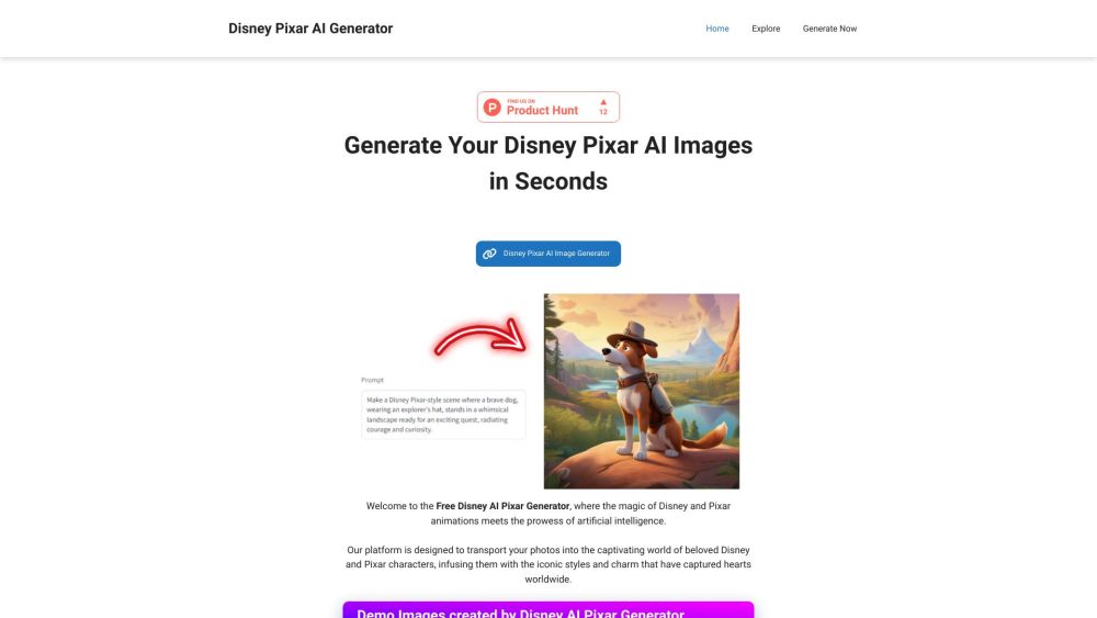 Disney Pixar Ai Image Generator website screenshot