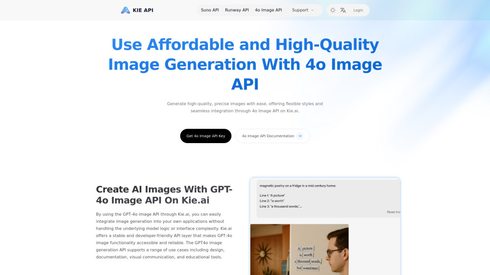 Kie Ai Affordable And Reliable 4O Image Api The Latest Released website screenshot