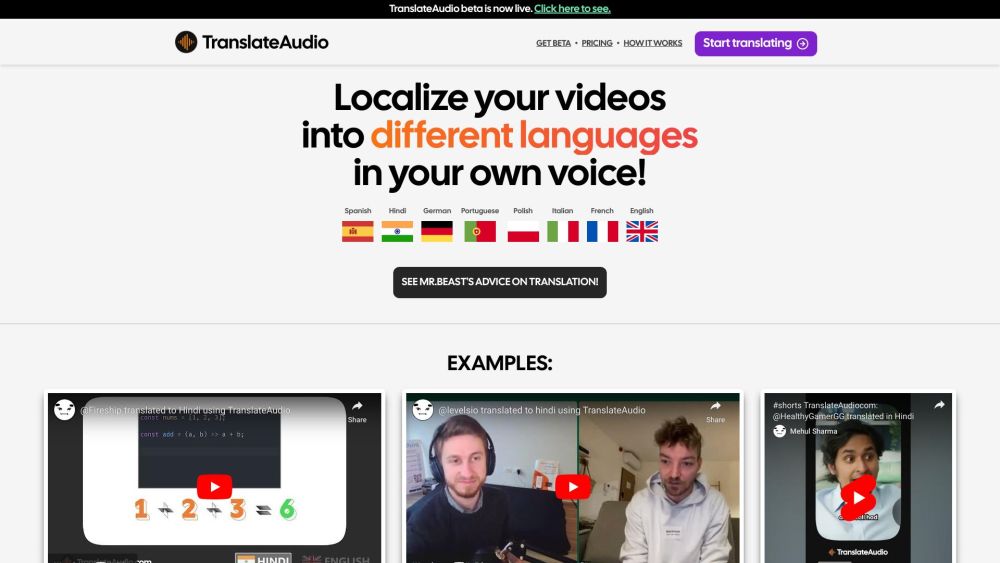 Translateaudio website screenshot