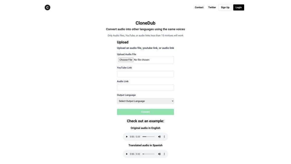 Clonedub website screenshot