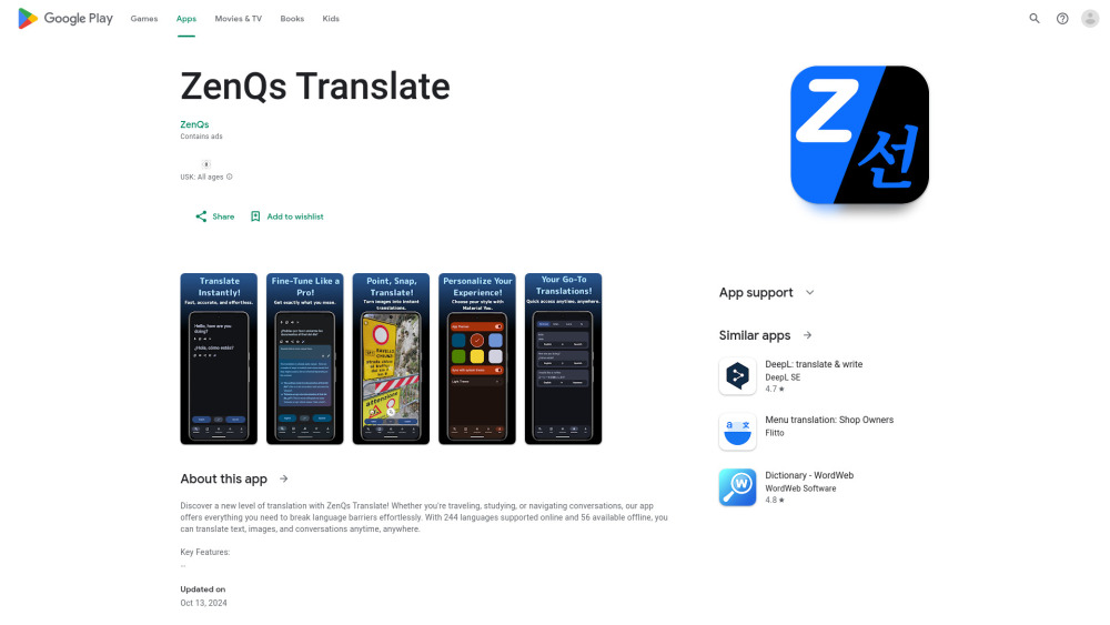Zenqs Translate website screenshot