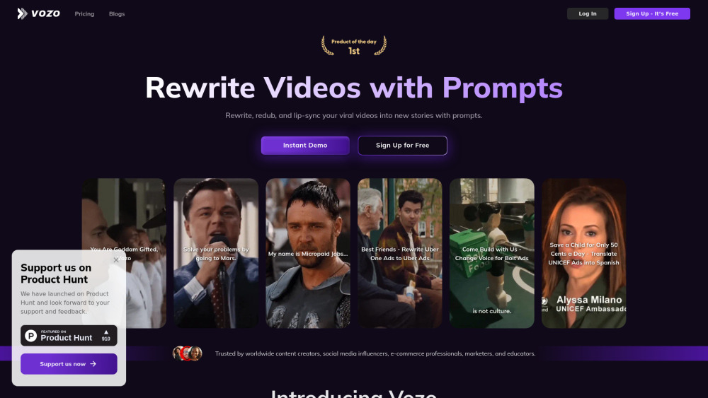 Vozo Ai website screenshot