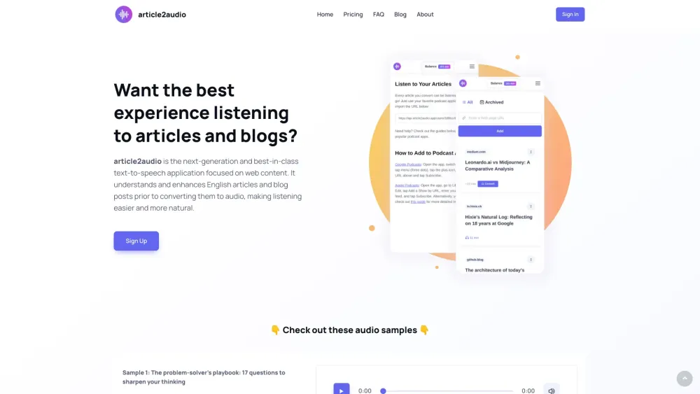 Article2Audio website screenshot
