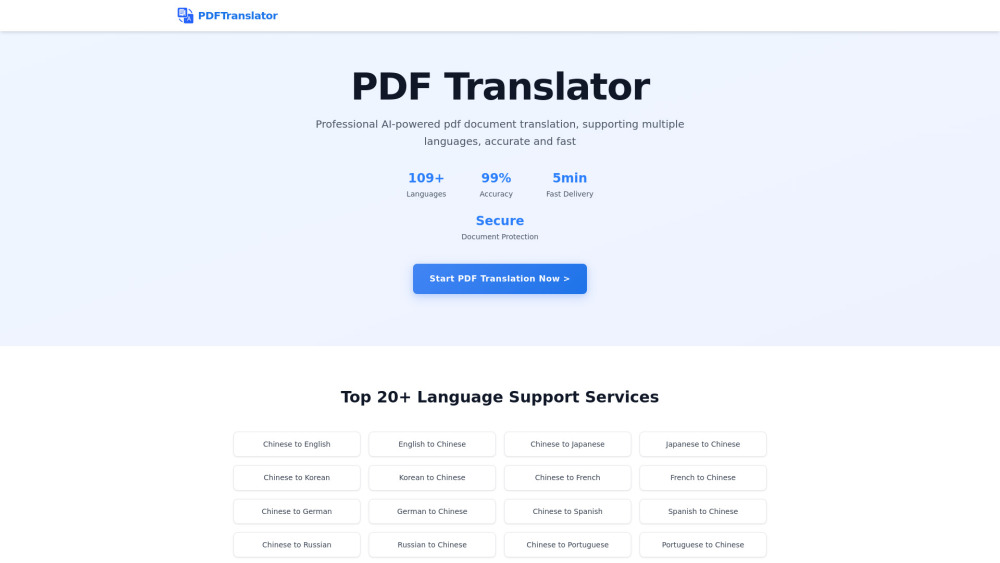 Pdf Translator website screenshot