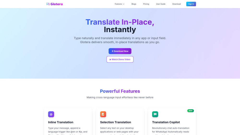 Glotera Ai website screenshot