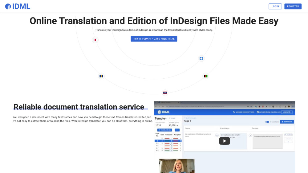 Indesign Translator website screenshot