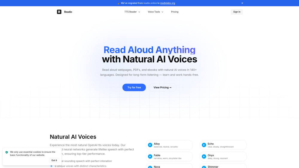 Readio 1 website screenshot