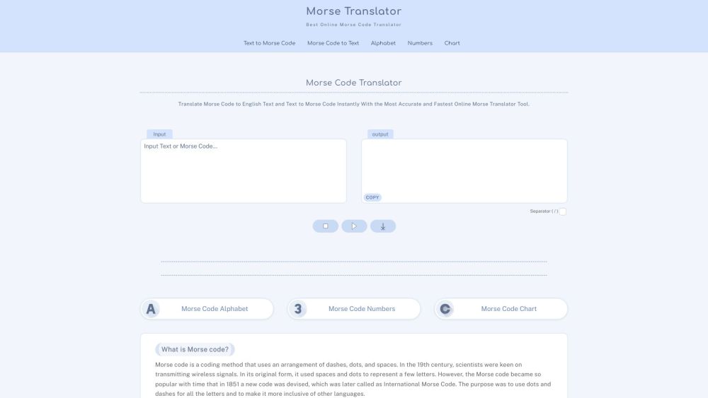 Morse Translator website screenshot