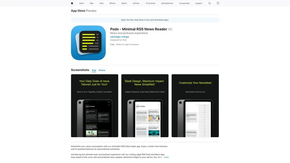 Pods Minimal Rss News Reader website screenshot