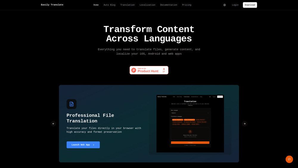 Easily Translate website screenshot