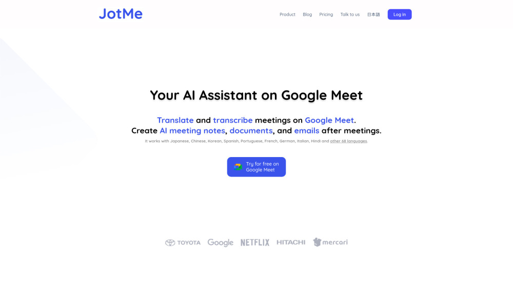Jotme For Google Meet website screenshot