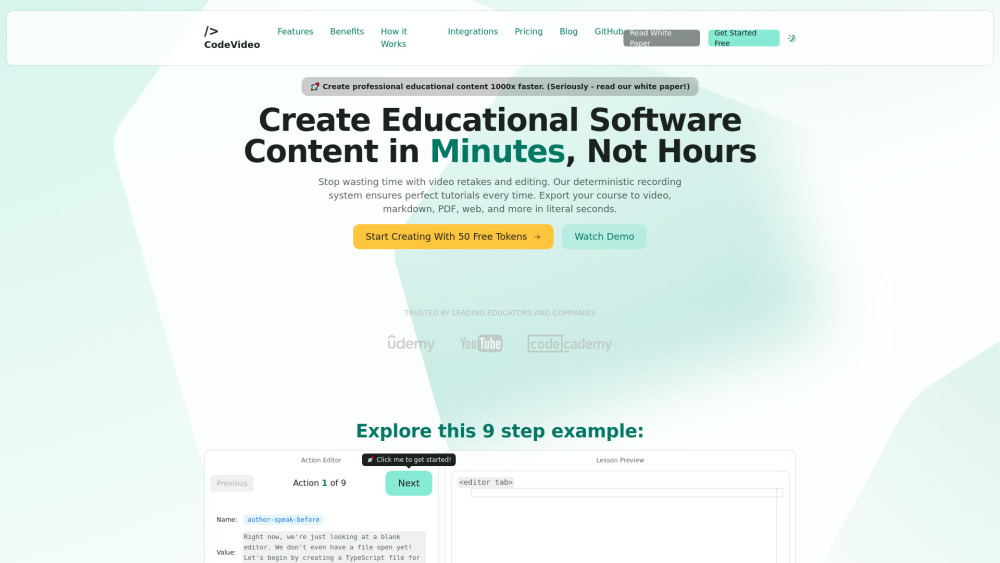 Codevideo website screenshot