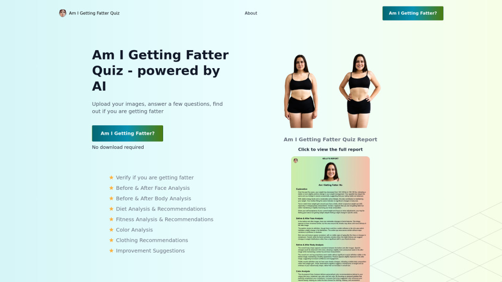Am I Getting Fatter Quiz website screenshot