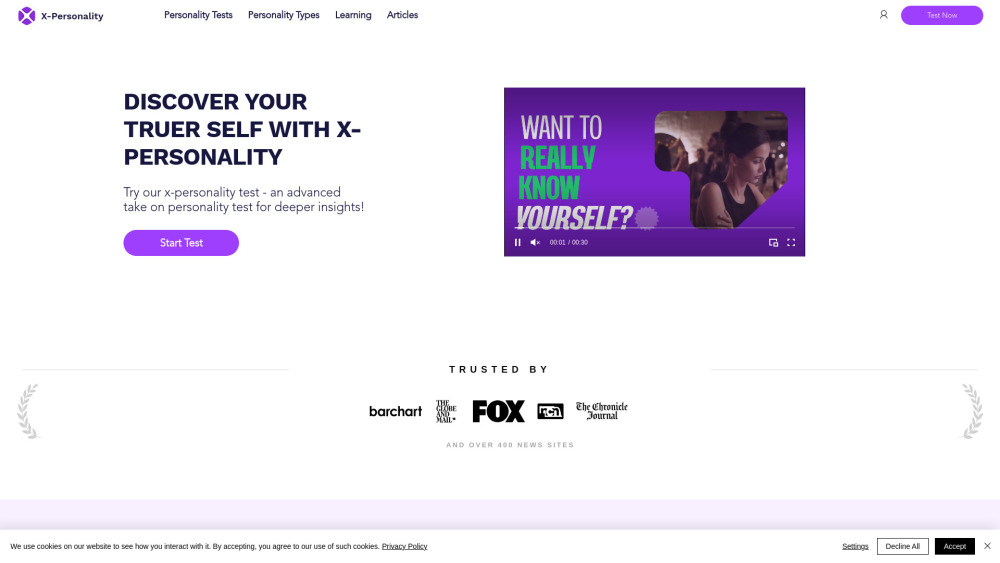 X Personality Mbti Test website screenshot
