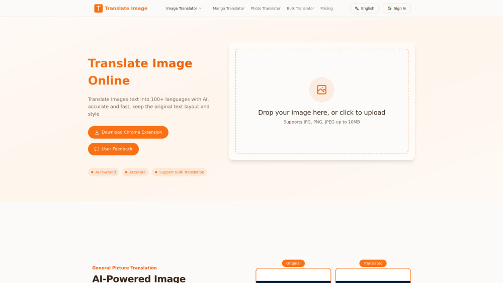 Image Translator Manga Translator website screenshot