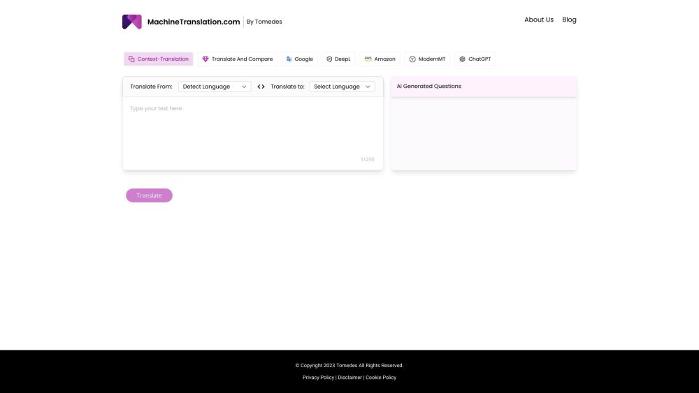Machinetranslation website screenshot