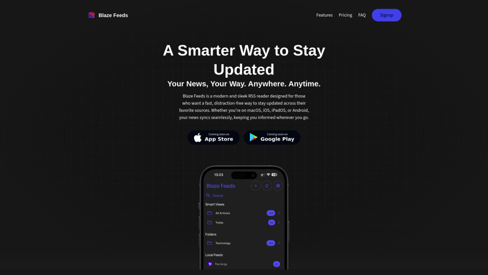 Blaze Feeds website screenshot