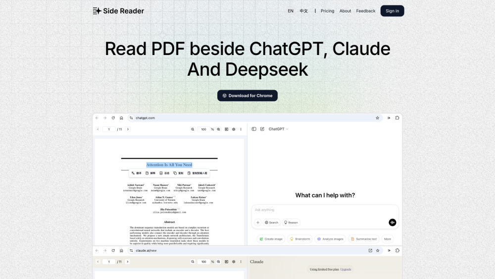 Side Reader website screenshot