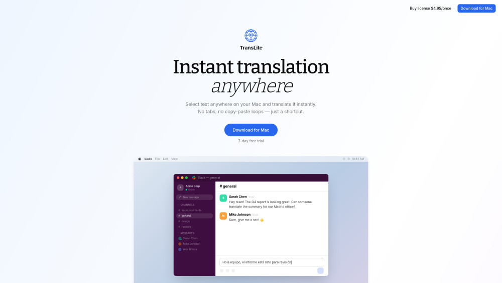 Translite website screenshot