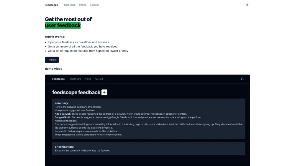 Feedscope website screenshot