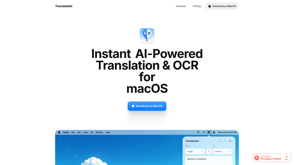 Translateair website screenshot