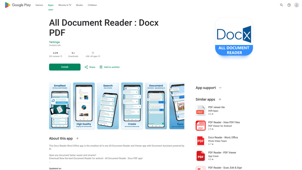 All Document Reader Assistant website screenshot