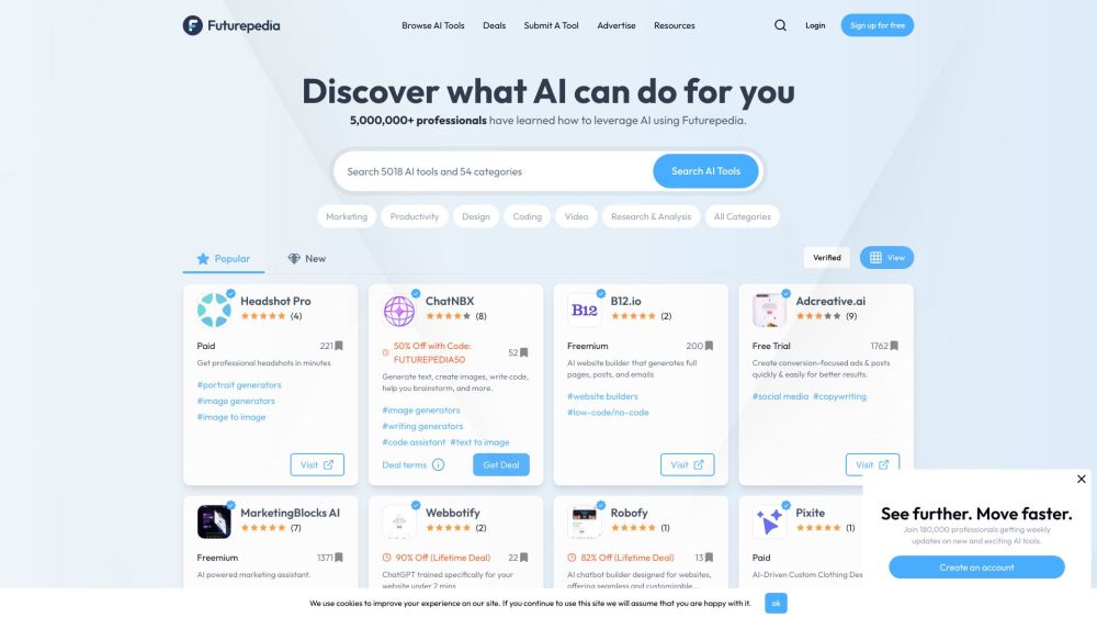 Futurepedia Find The Best Ai Tools Software website screenshot