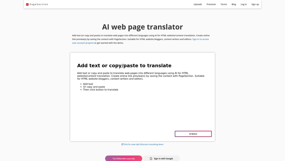 Ai Web Page Translator By Pagesection Com website screenshot