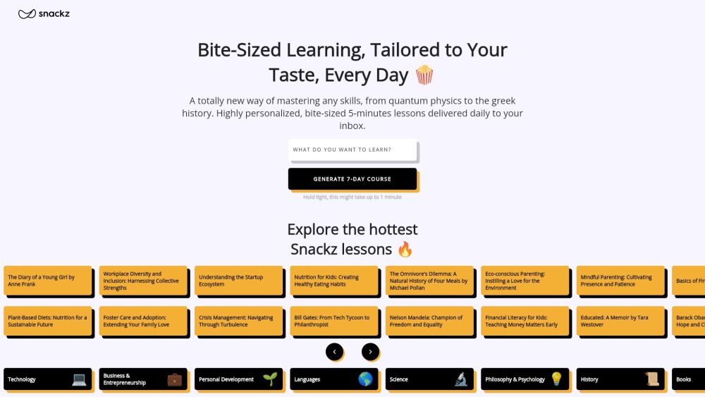 Snackz website screenshot