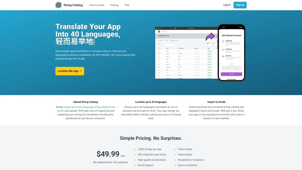 String Catalog website screenshot