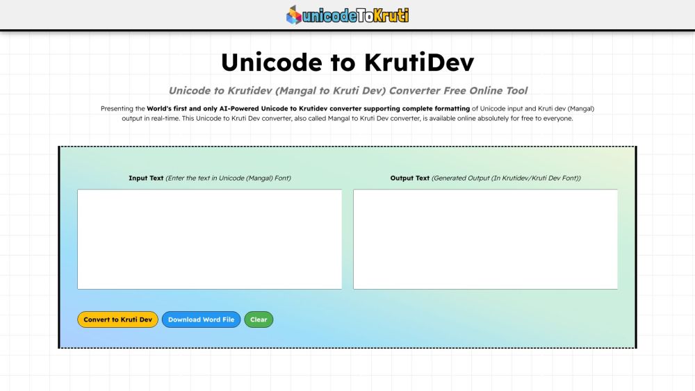 Unicode To Krutidev website screenshot