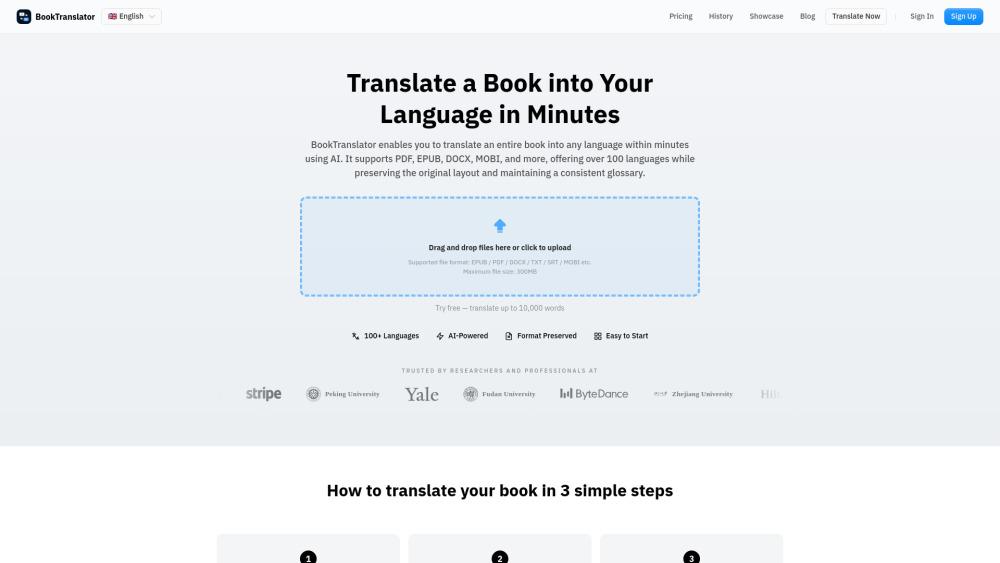 Booktranslator website screenshot