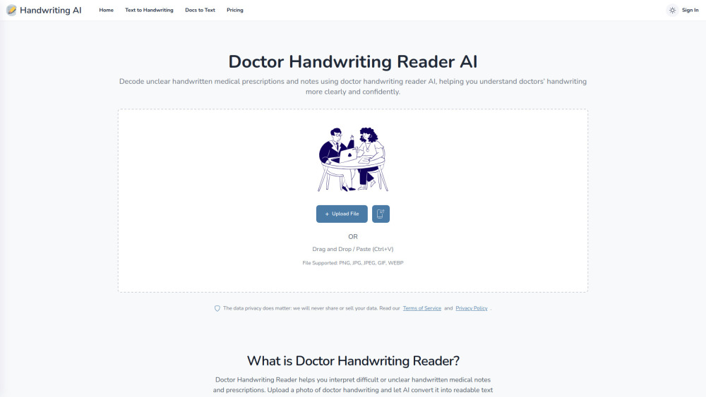 Handwriting Ai website screenshot