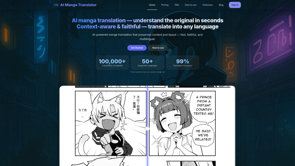 Ai Manga Translator Fast Accurate Multilingual Ocr website screenshot