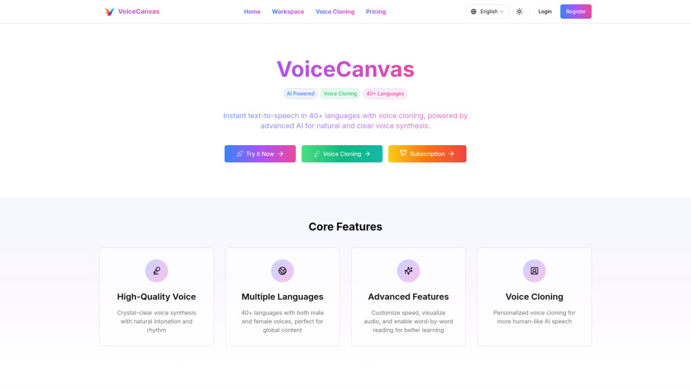 Voicecanvas website screenshot