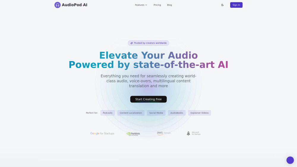 Audiopod Ai website screenshot