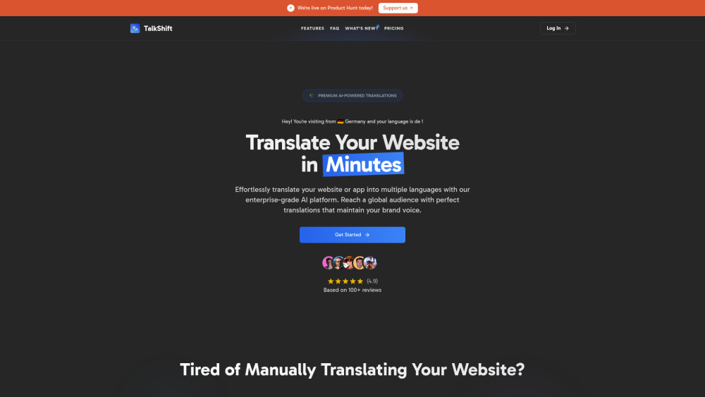 Talk Shift website screenshot
