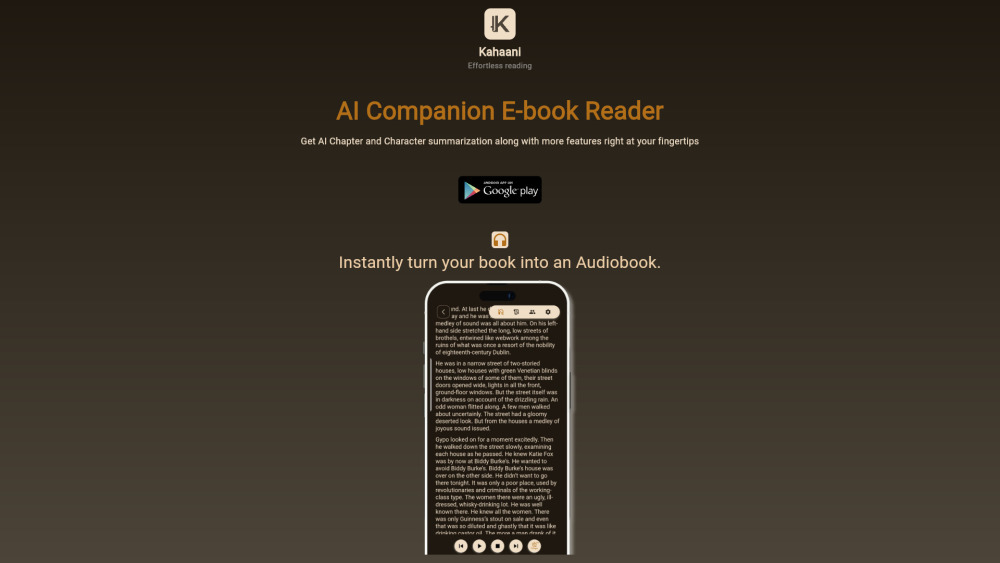 Kahaani Ai Powered Book Reader website screenshot