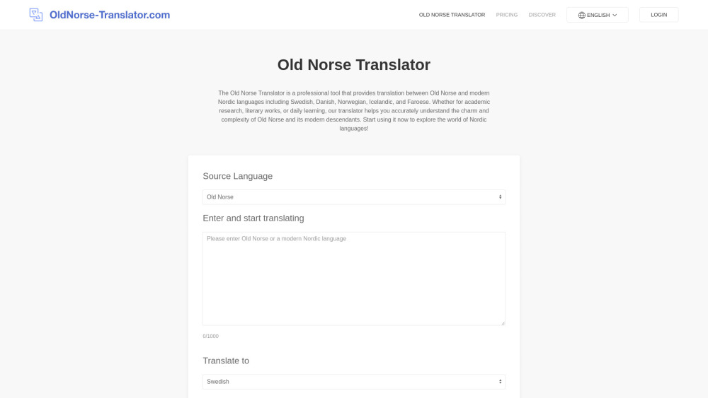Old Norse Translator website screenshot