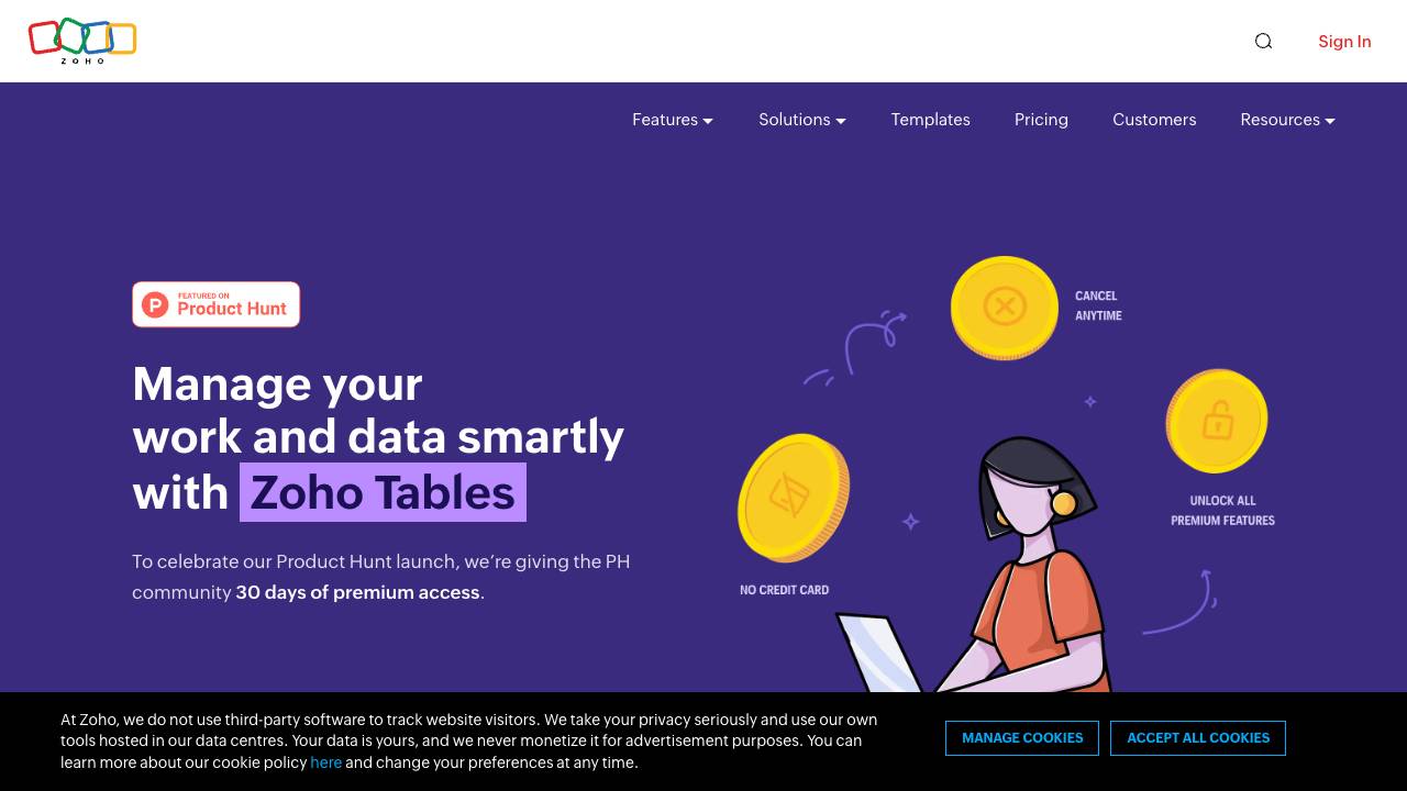 Zoho Tables website screenshot