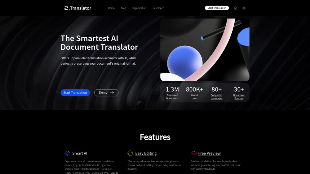 O Translator website screenshot