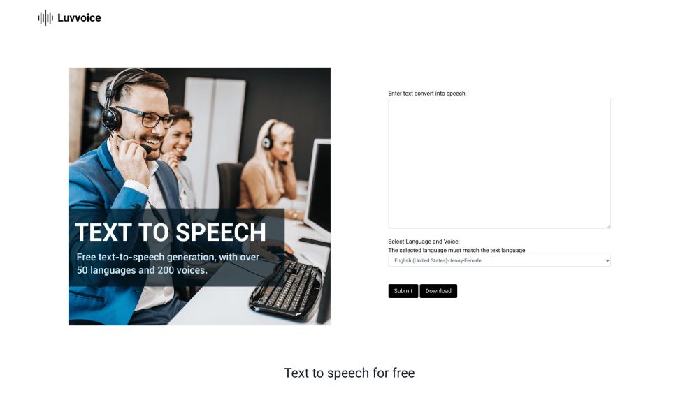 Luvvoice Free Text To Speech website screenshot