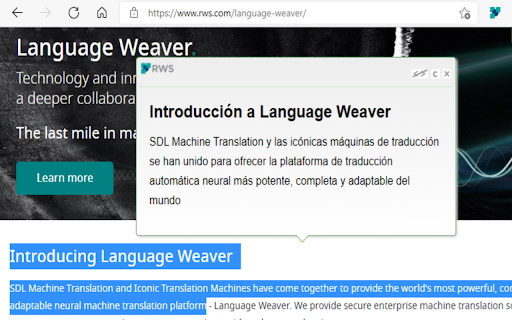 Language Weaver Instant Translation website screenshot