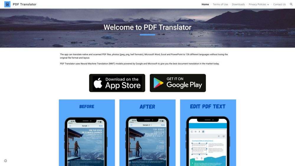 Pdf Translator Editor website screenshot
