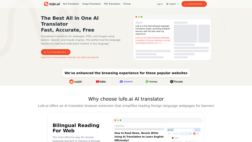 Lufe Ai Translator website screenshot