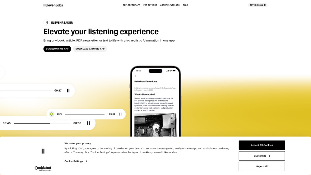 Elevenreader By Elevenlabs website screenshot